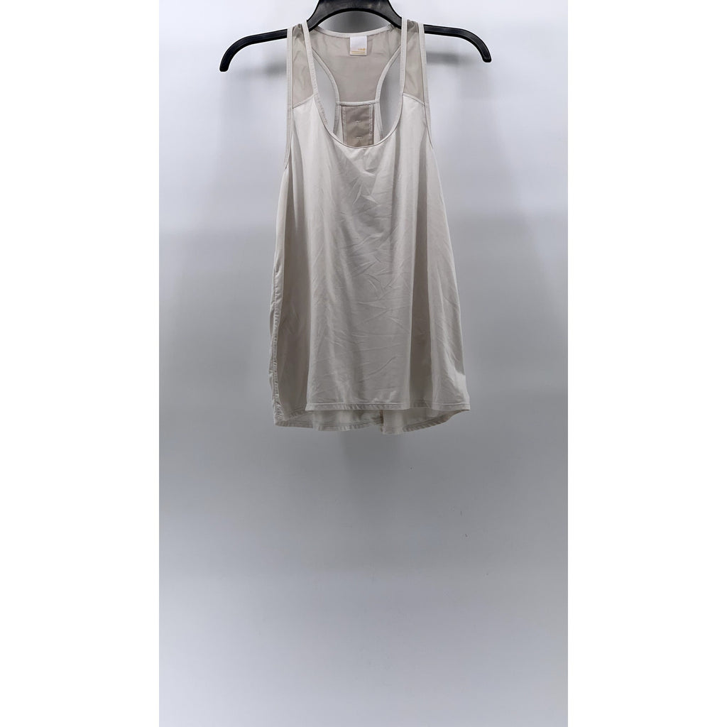 LOLE Women's White Scoop-Neck Mesh Trim Racerback Tank Top SZ M