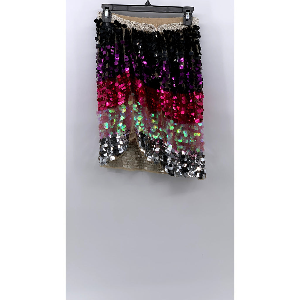 LPA Women's Black-Pink-Purple Sequin Embellished Straight Mini Skirt SZ M