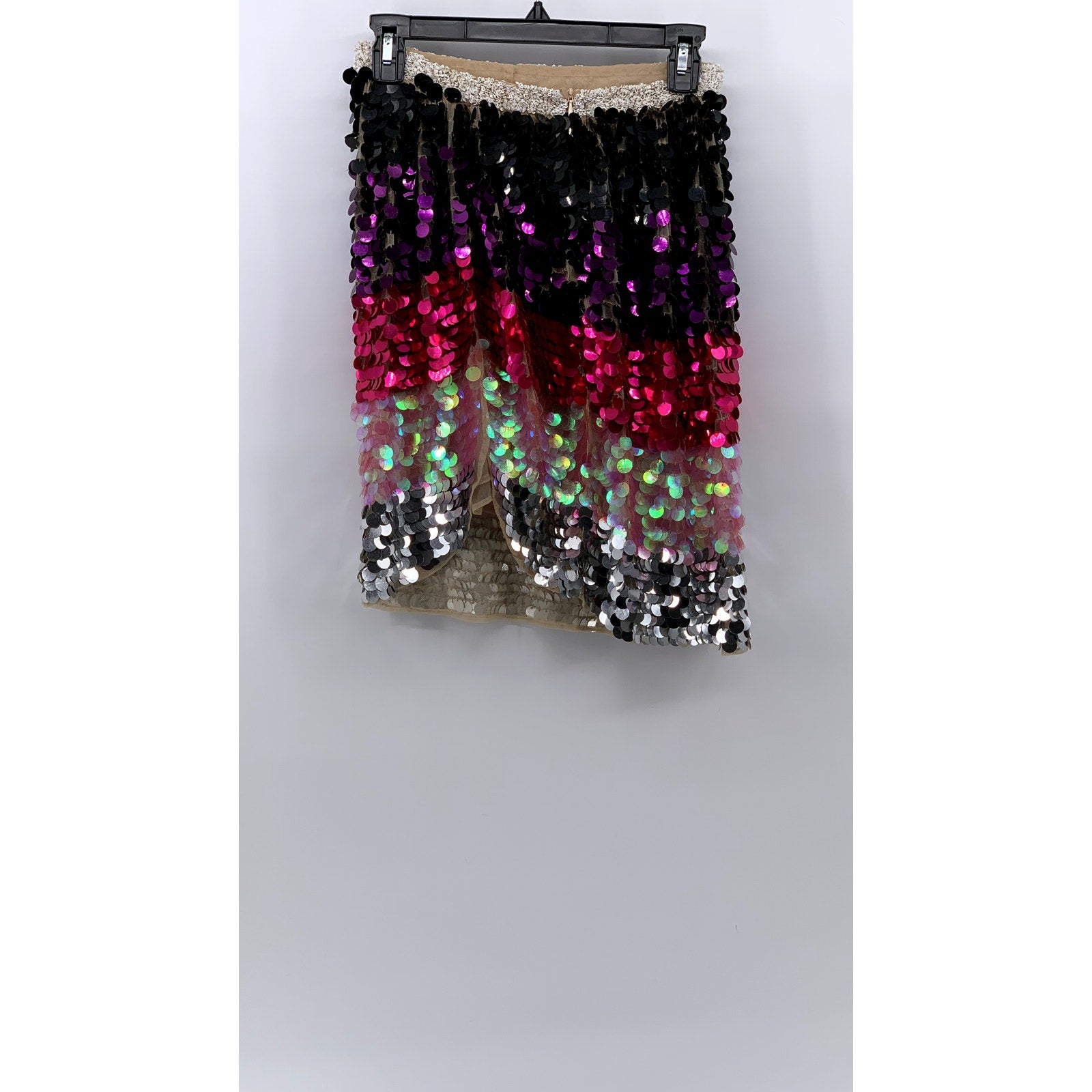 LPA Women's Black-Pink-Purple Sequin Embellished Straight Mini Skirt SZ M