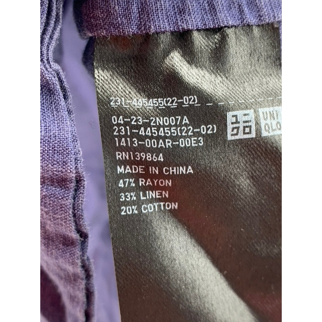 UNIQLO Women's Navy Linen-Blend Button-Up Short Sleeve Open Collar Top SZ S