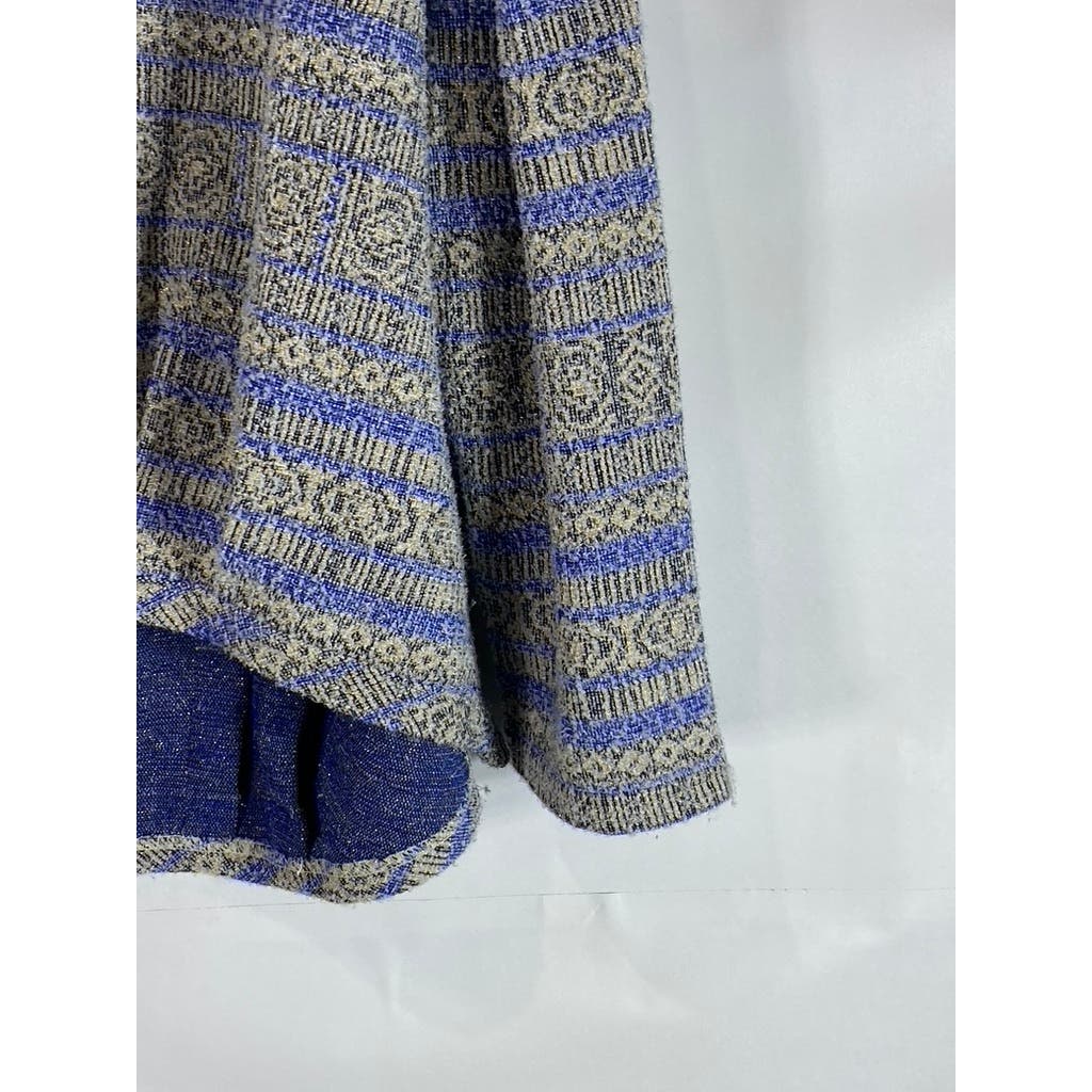 MEG SHOP Women's Metallic Gold/Blue Long Sleeve Pinched Hem Striped Blouse SZ L
