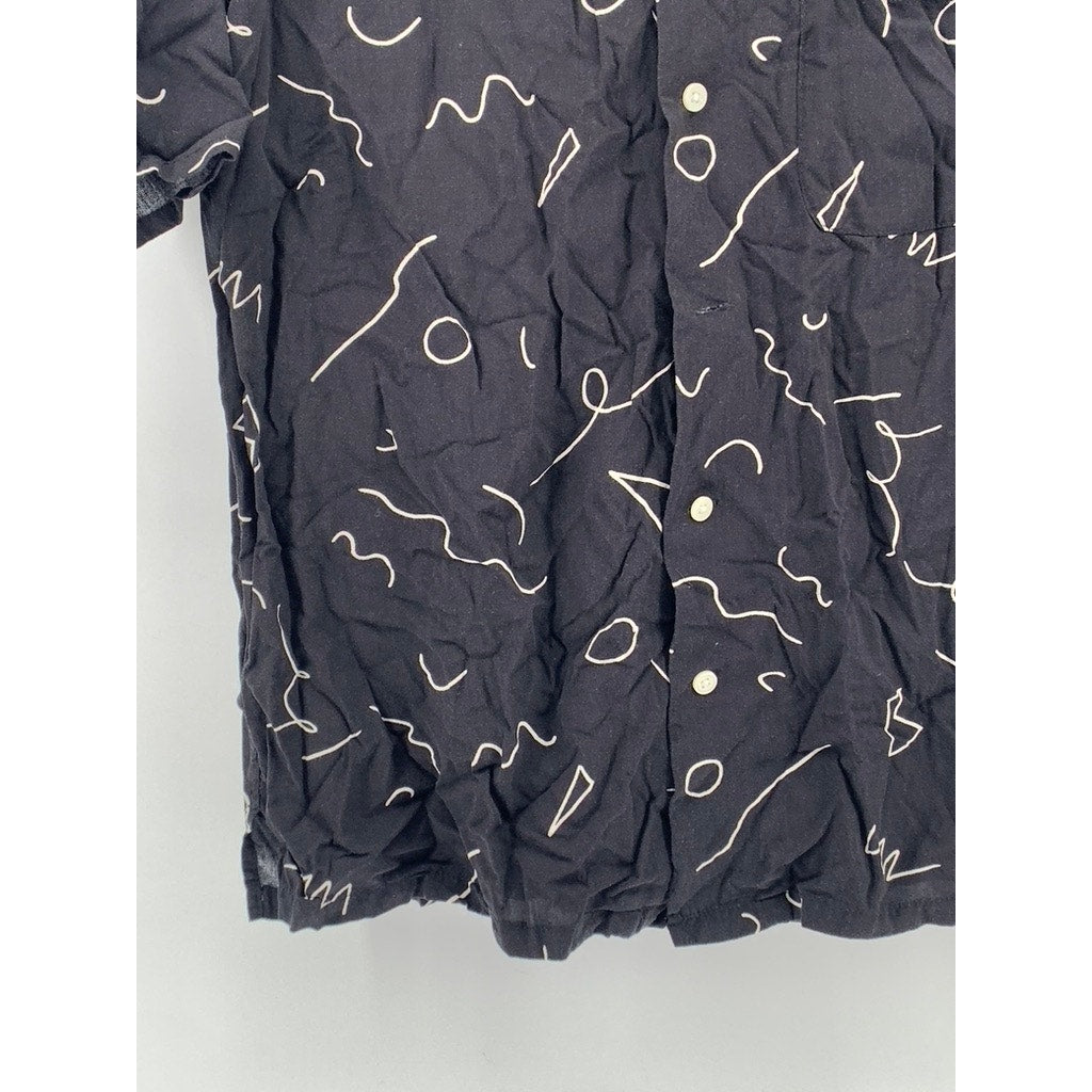 NIKO AND ... Men's Black Scribble Button-Up Short Sleeve Regular-Fit SZ 3(USM)