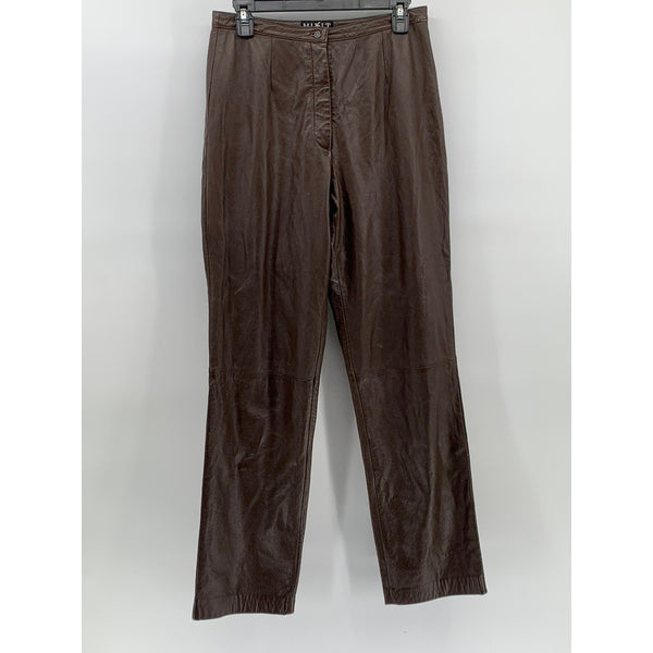 MIXIT Women's Vintage Brown Leather High-Rise Straight Leg Pants SZ 8