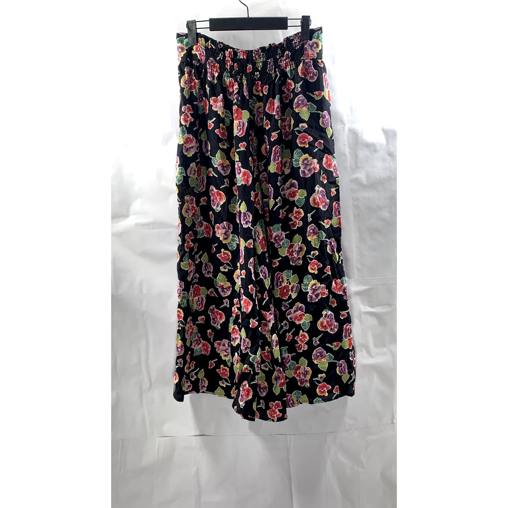 CAROLE LITTLE Women's Black Floral Loose-Fit Wide-Leg Pants SZ 8