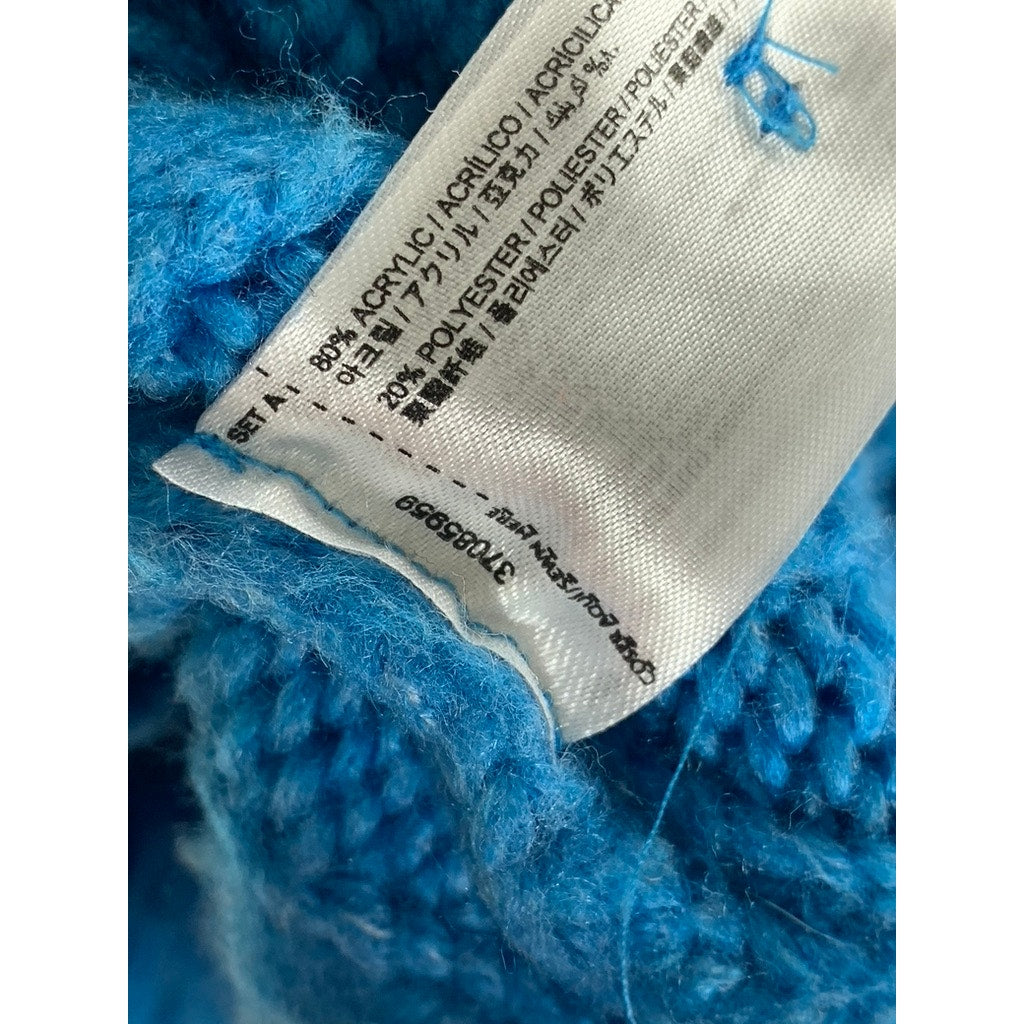 MANGO Women's Blue Ribbed V-Neck Button-Up Oversized Long Sleeve Cardigan SZ M
