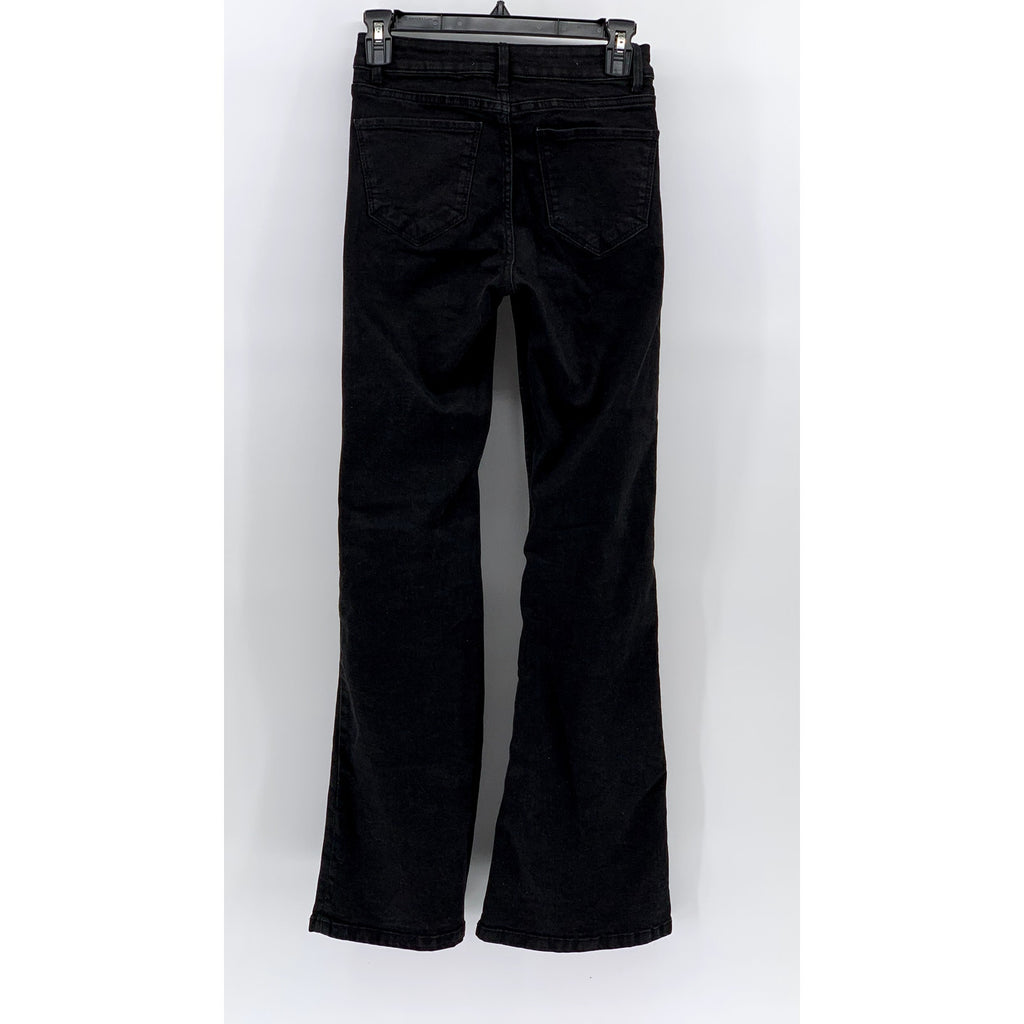MNG Women's Black Solid Denim Regular-Fit Flare Jeans SZ 2