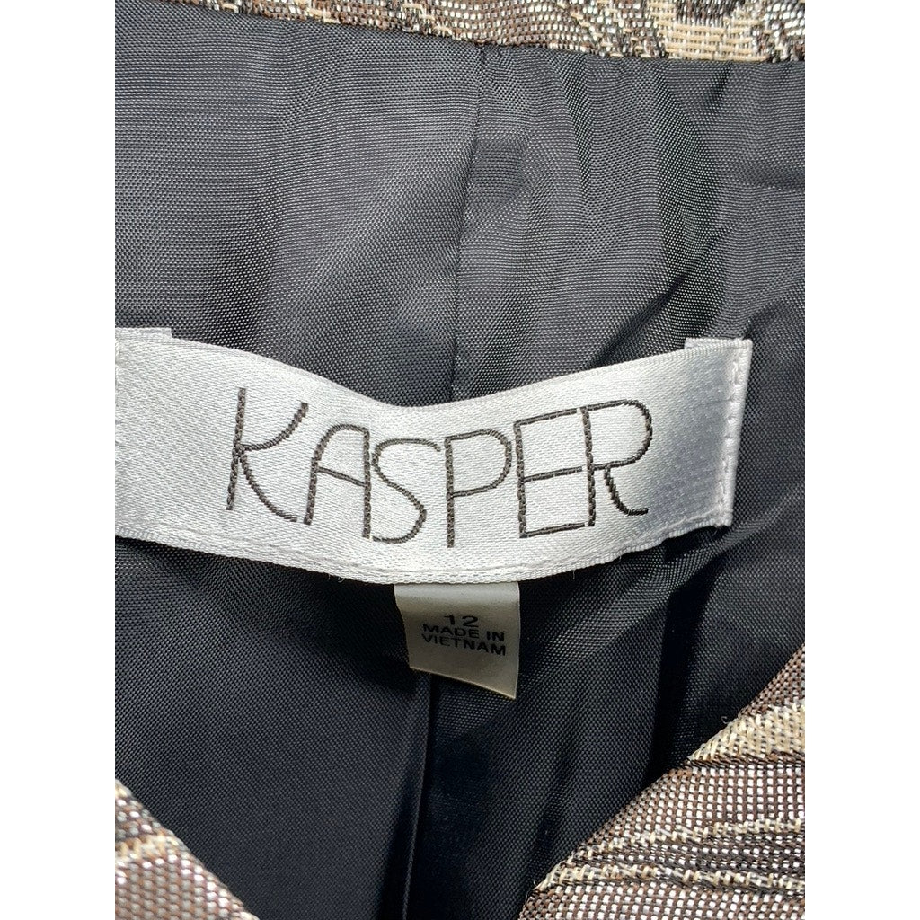KASPER Women's Gray-Champagne Metallic Printed Blazer SZ 12