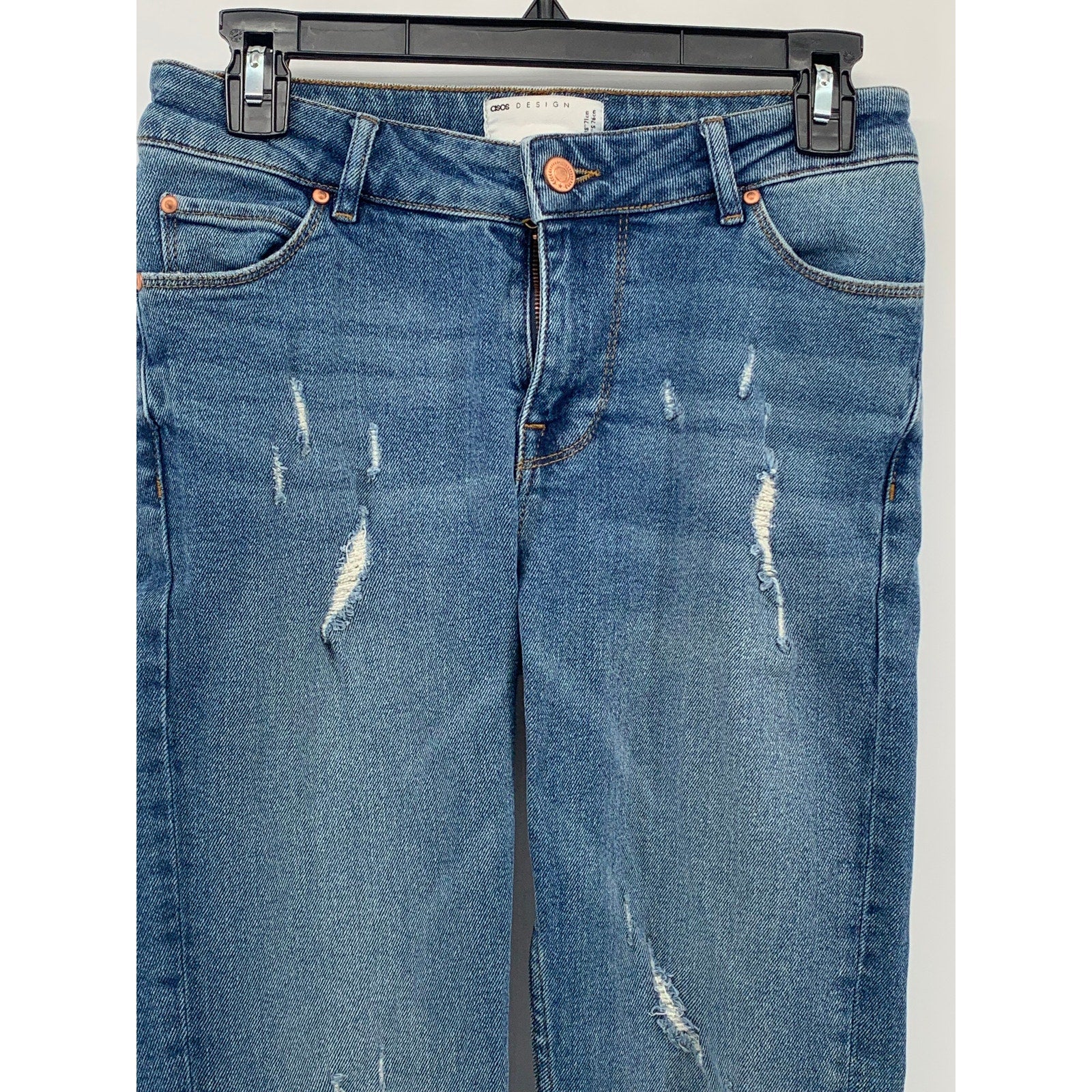 ASOS DESIGN Men's Dark Blue Distressed Frayed Hem Skinny Jeans SZ 28X30