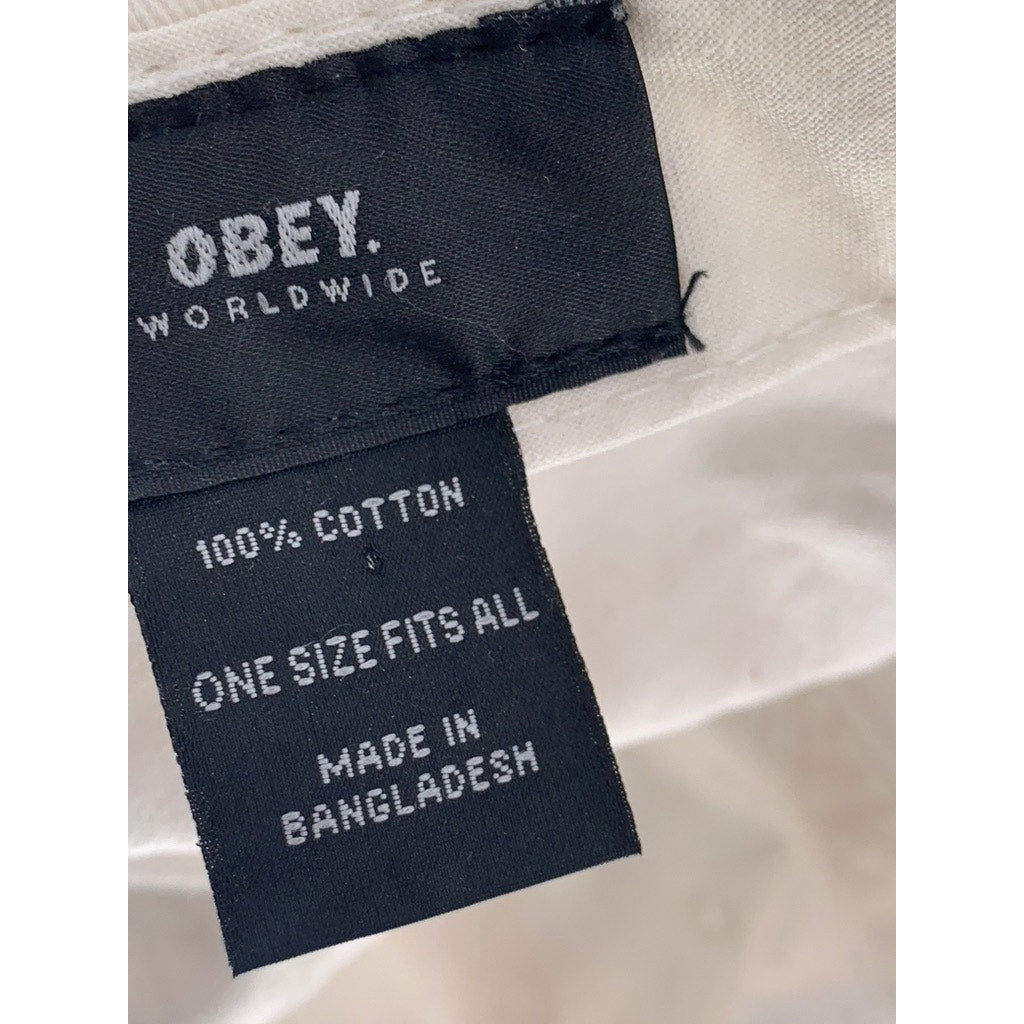 OBEY Men's White-Red Embroidered Logo Adjustable Hat SZ OS