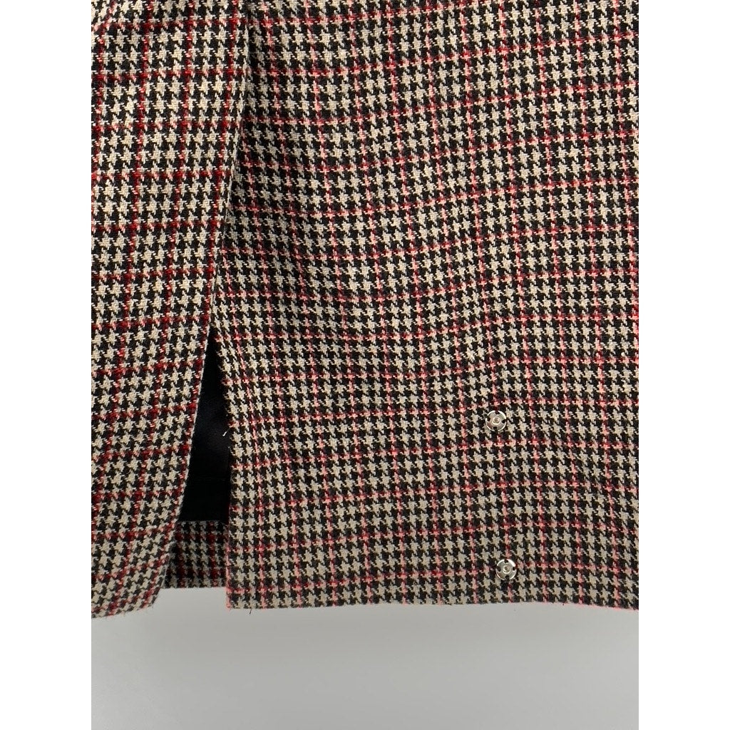 ABCHICBYAB Women's Brown Houndstooth Straight Knee Length Skirt SZ L