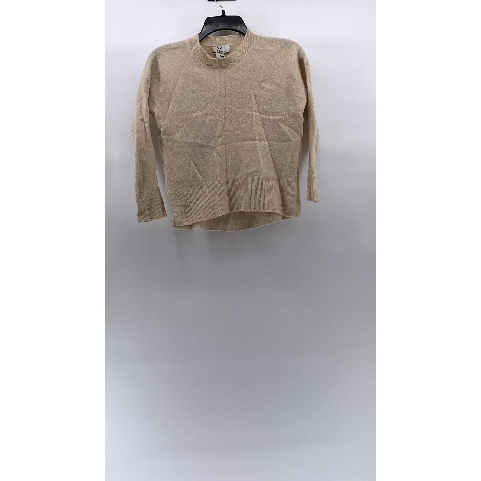 M MAGASCHONI Women's Beige Cashmere Crewneck Long Sleeve Sweater SZ M