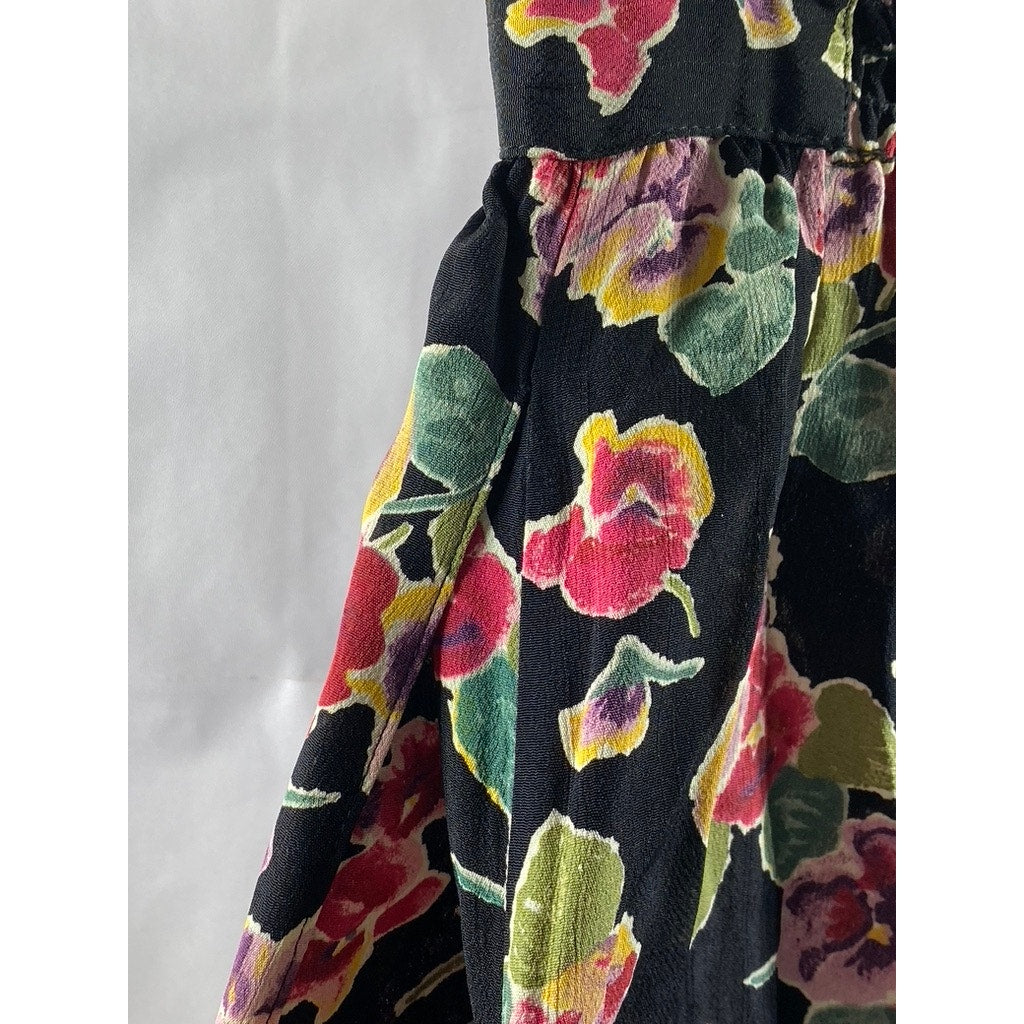 CAROLE LITTLE Women's Black Floral Loose-Fit Wide-Leg Pants SZ 8