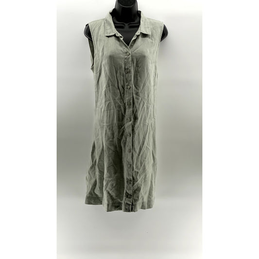 GARNET HILL Women's Green Linen Button-Up Sleeveless Knee Shirt Dress SZ 12