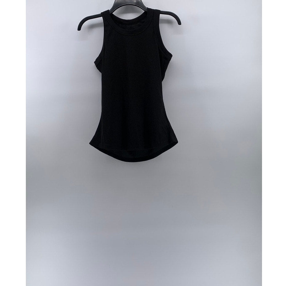 UNBRANDED Women's Black Ribbed Crewneck Casual Sleeveless Tank Top SZ M