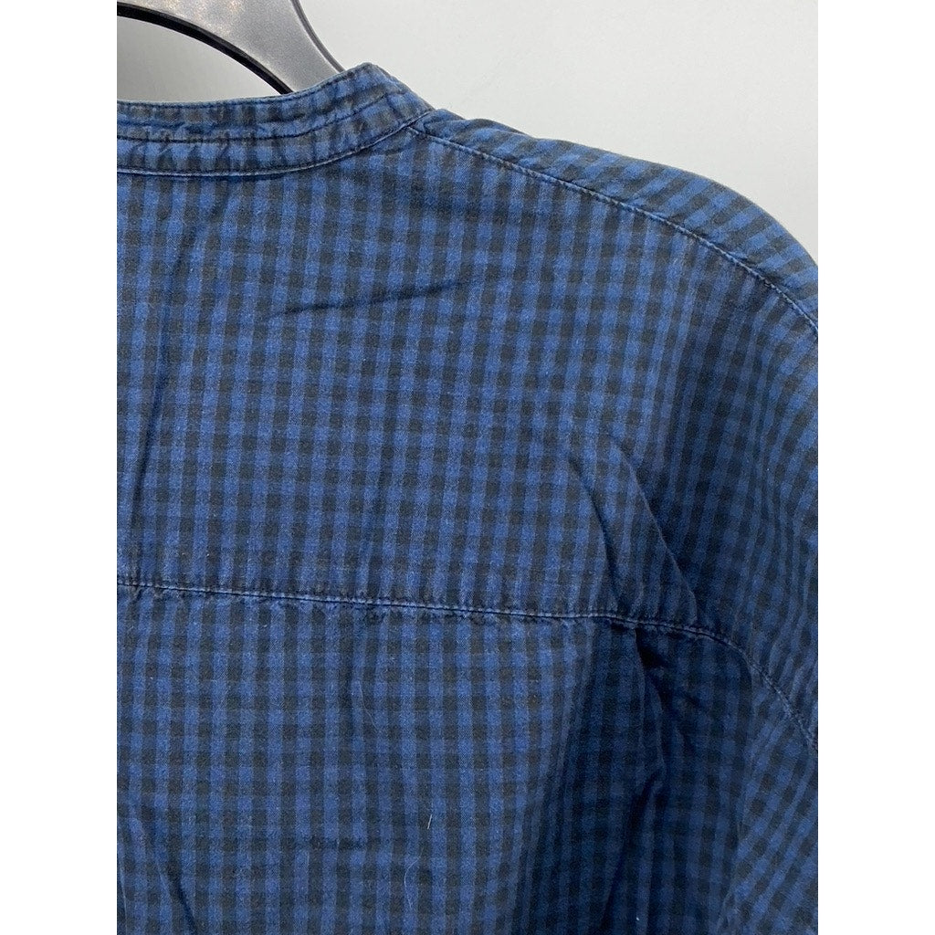 RAG & BONE/JEAN Women's Blue Gingham V-Neck Long Sleeve Classic Fit Blouse SZ M