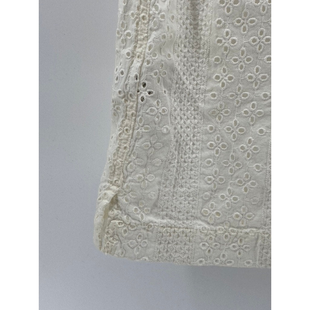 AMERICAN EAGLE Men's Off-White Eyelet Button-Up Short Sleeve Shirt SZ S