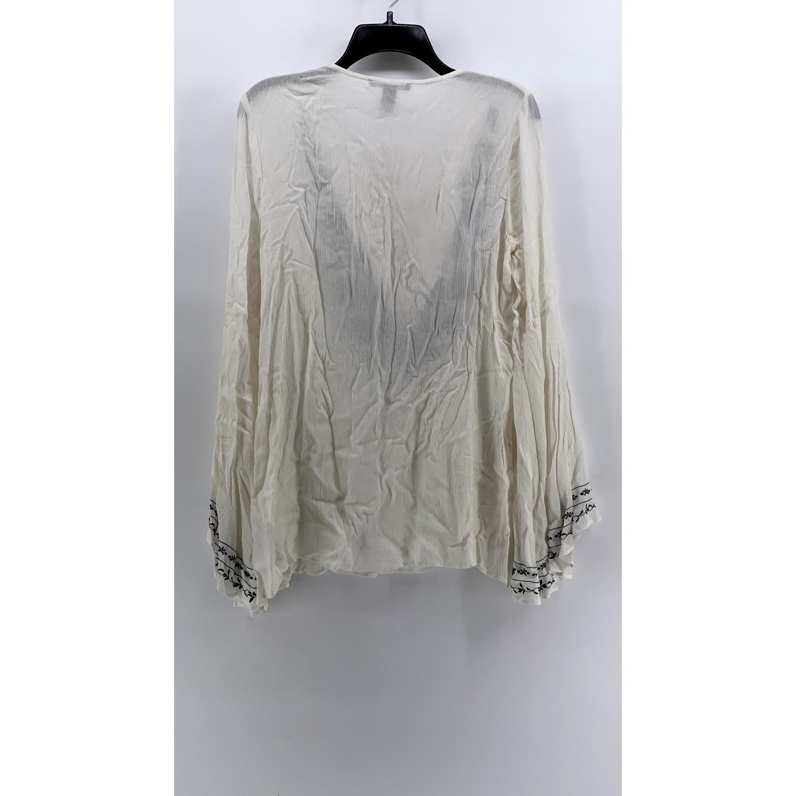 FOREVER 21 Women's White-Navy Embroidered Lace-Up Long Sleeve Dress SZ S