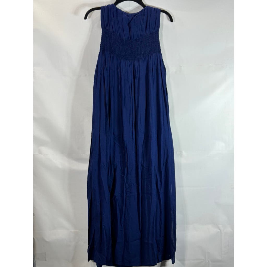 VINEYARD VINES Women's Navy Crewneck Smocked Chest Sleeveless Maxi Dress SZ S