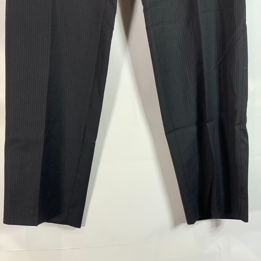 HUGO BOSS Men's Black Pinstripe Virgin Wool Flat Front Dress Pants SZ 40R