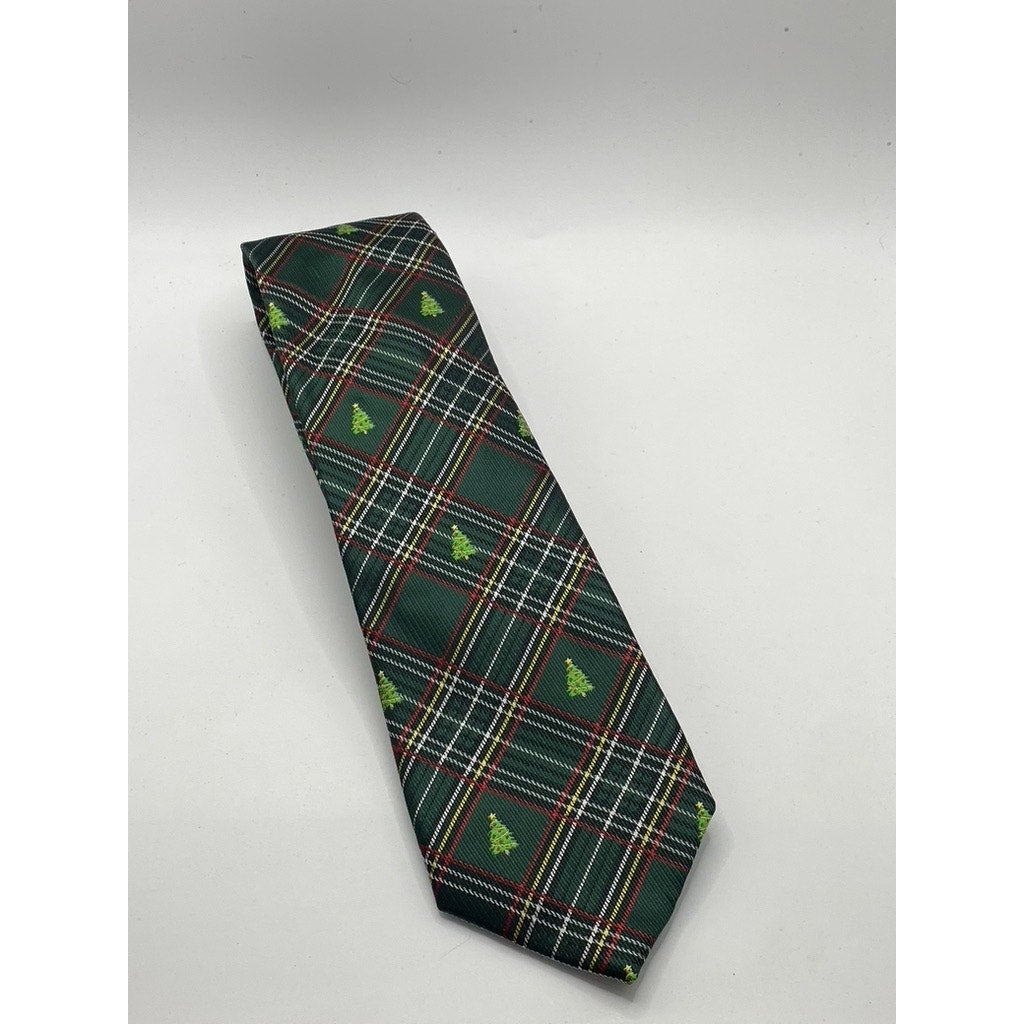 SADDLEBRED Men’s Green-Red Plaid Christmas Tree Tie SZ OS