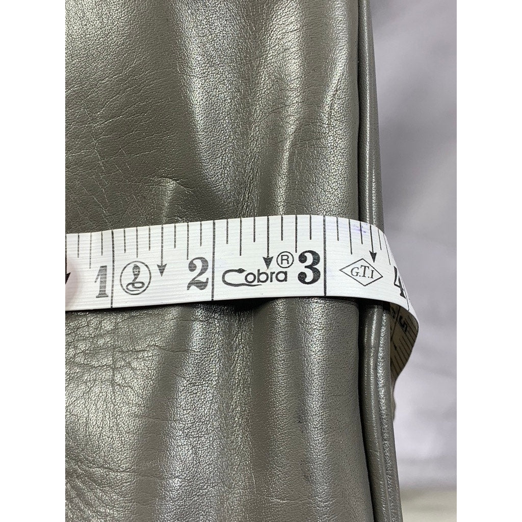 PERLINA NEW YORK Women's Gray Leather Round Satchel Messenger Bag