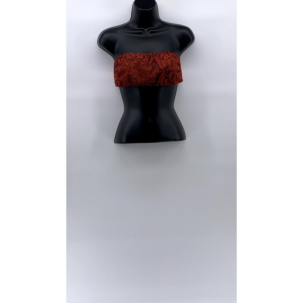 UNBRANDED Women's Red-Black Snake Print Tie-Back Tube Top SZ M
