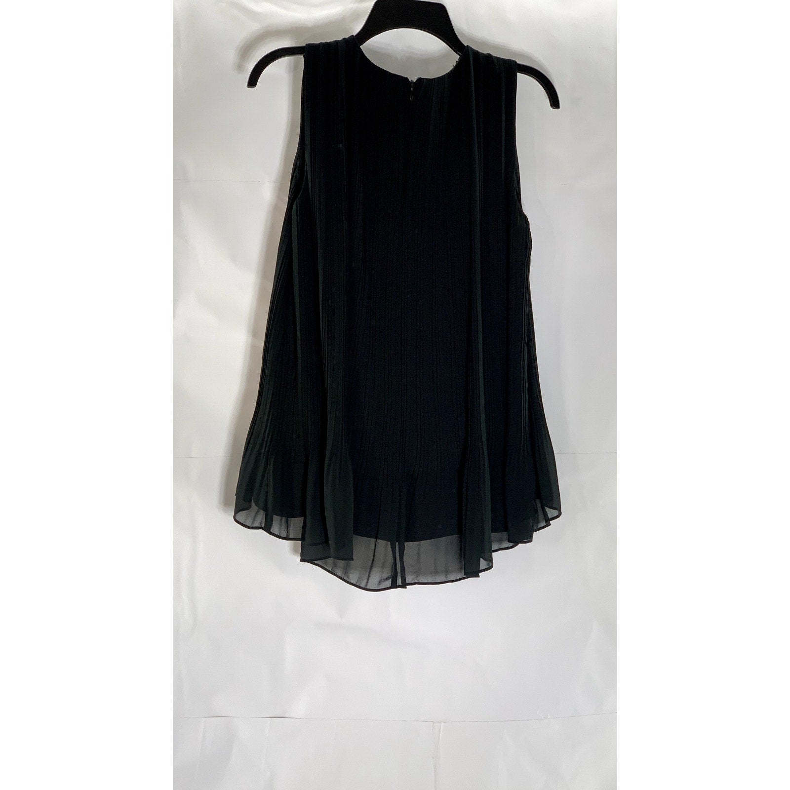 CLUB MONACO Women’s Black Sheer Pleated Crewneck Sleeveless Relaxed-Fit Top SZ S