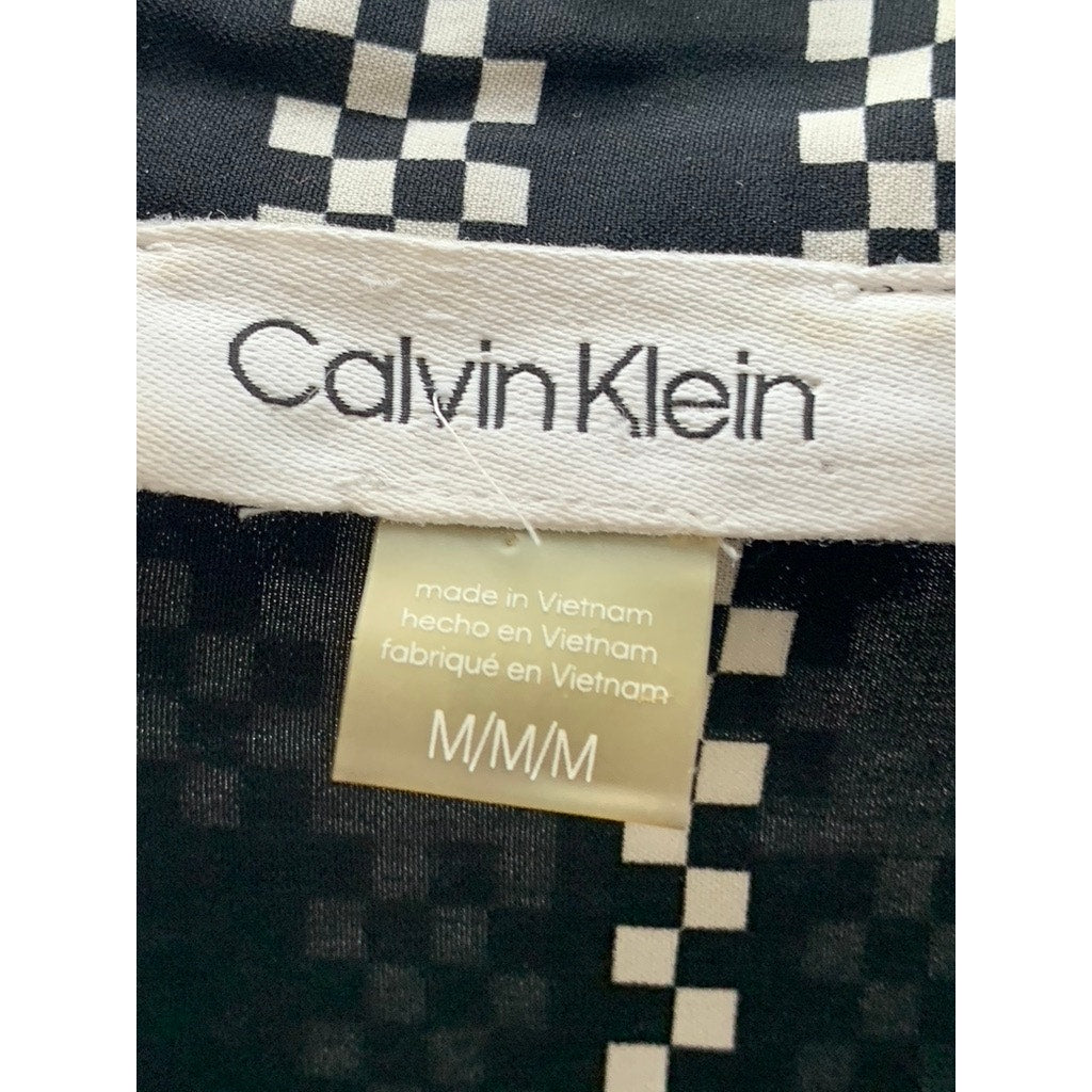 CALVIN KLEIN Women's Black/White Plaid Regular-Fit Button-Up Long Sleeve Top SZM