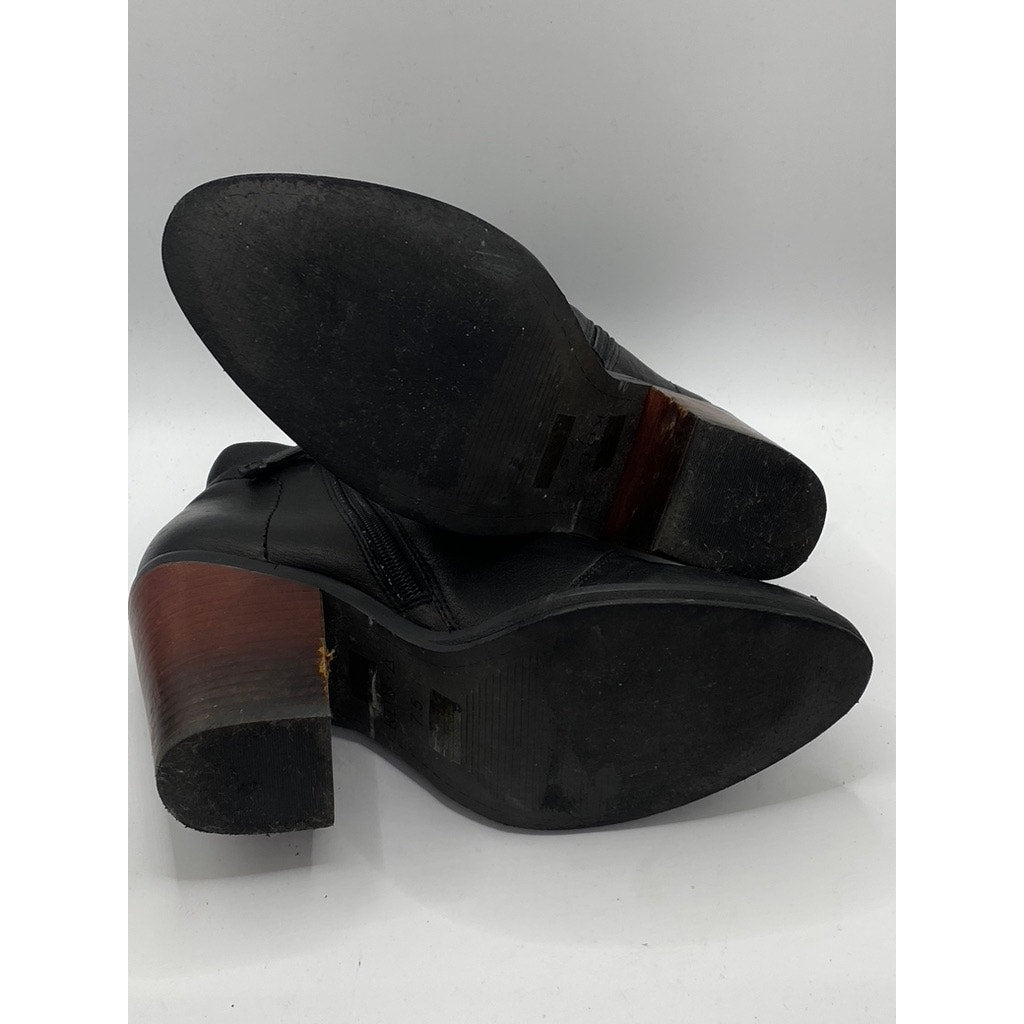 KELSI DAGGER BROOKLYN Women's Black Leather Round-Toe Heeled Ankle Bootie SZ 7.5