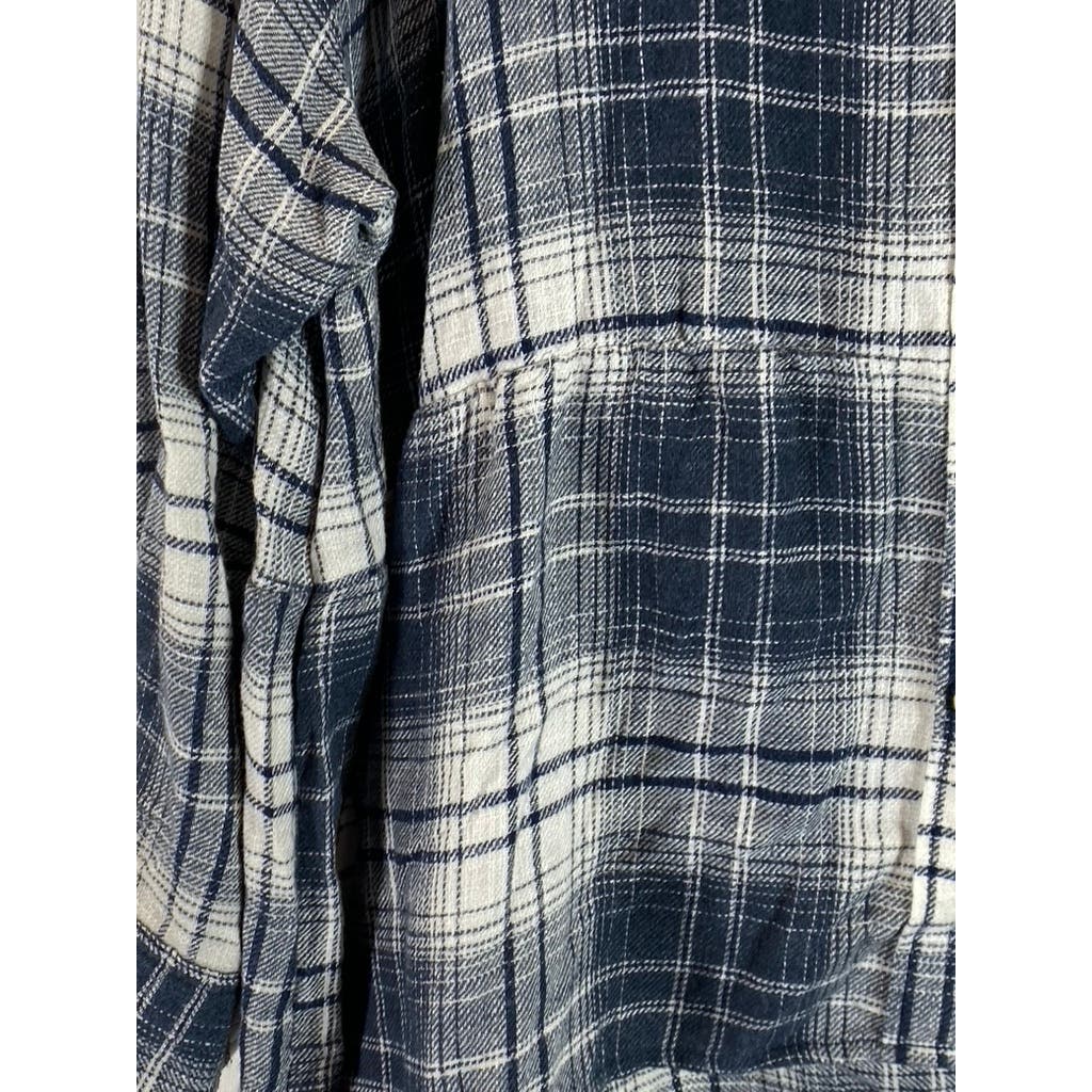 AMERICAN EAGLE Women's Navy/Gray Plaid Button-Up Long Sleeve Flannel Top SZ L
