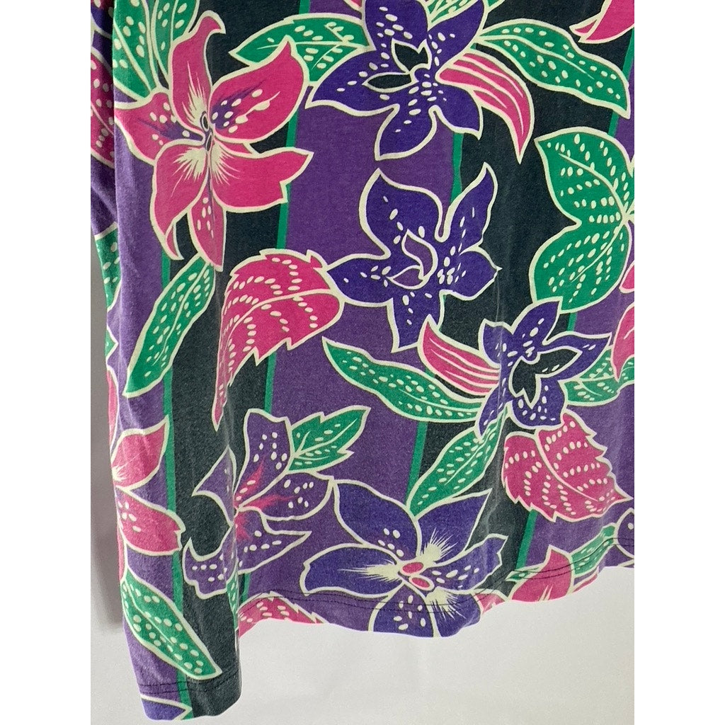 SALTY DOG Men's Vintage Purple/Pink/Green Floral Print Short Sleeve Polo SZ M