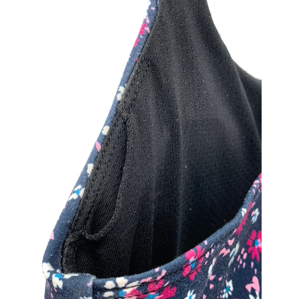 GAP FIT Women's Navy Daisy Floral Print Cross Strap Sports Bra SZ L