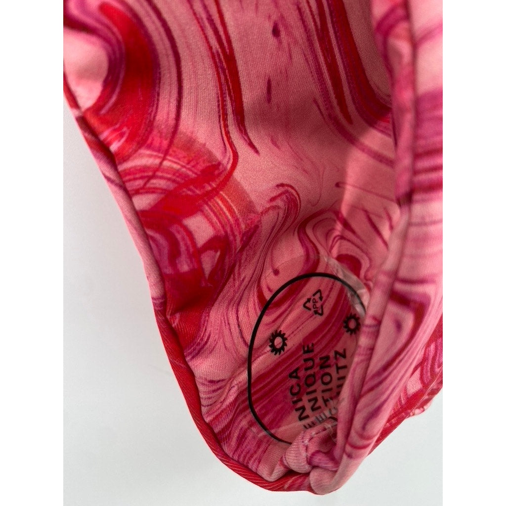 SHEIN Women's Pink Swirl Print Cheeky Swim Bottom SZ L