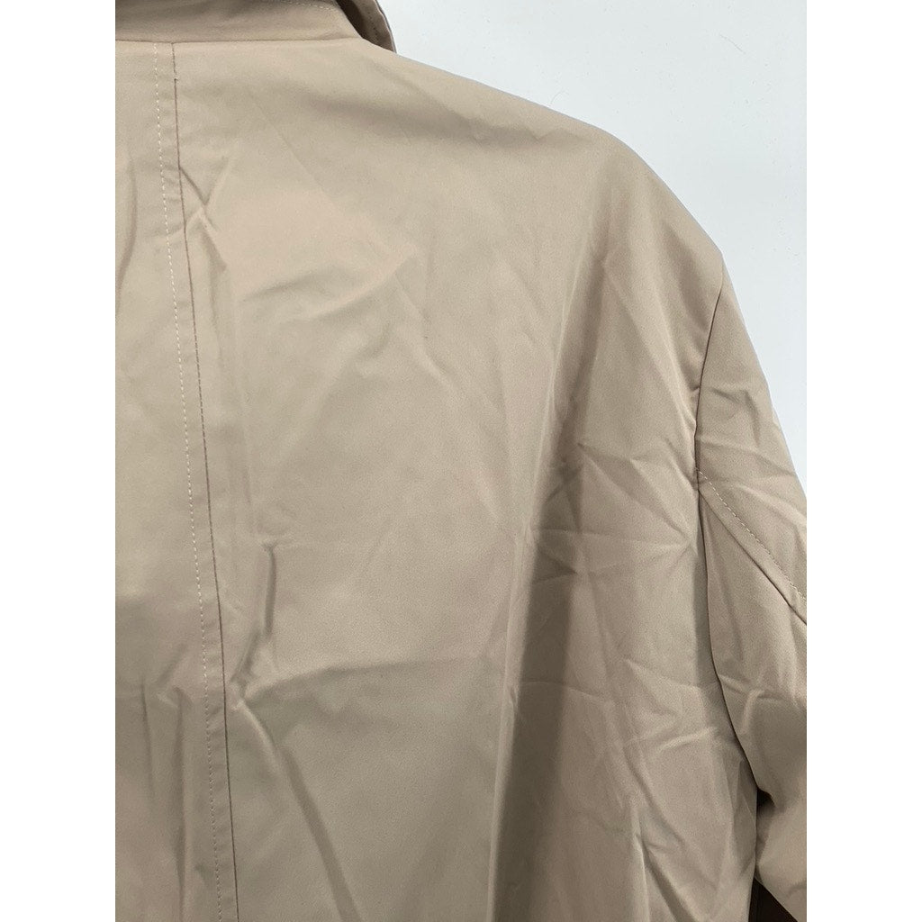 UNBRANDED Women's Khaki-Black Double-Breasted Notch Collar Belted Coat SZ M