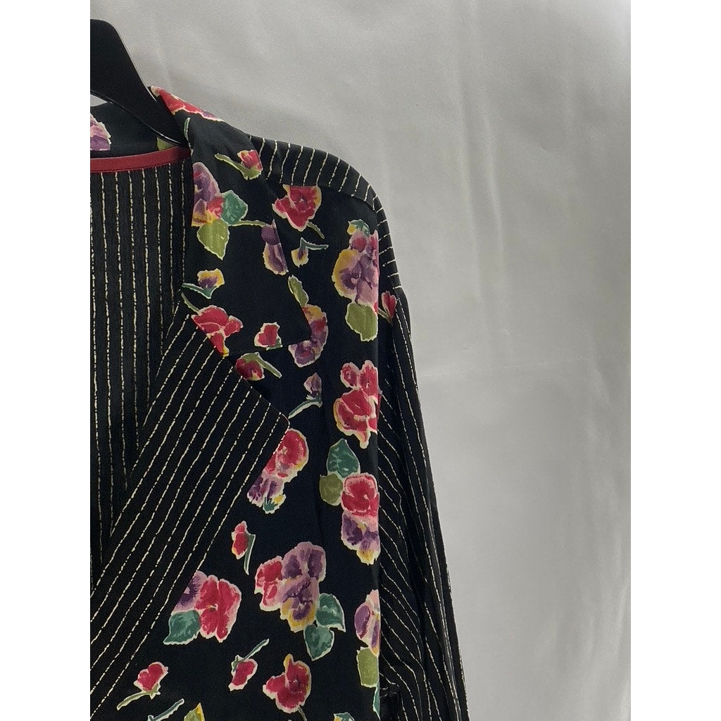 CAROLE LITTLE Women's Vintage Black Floral Pinstripe Two-Button Blazer SZ 8
