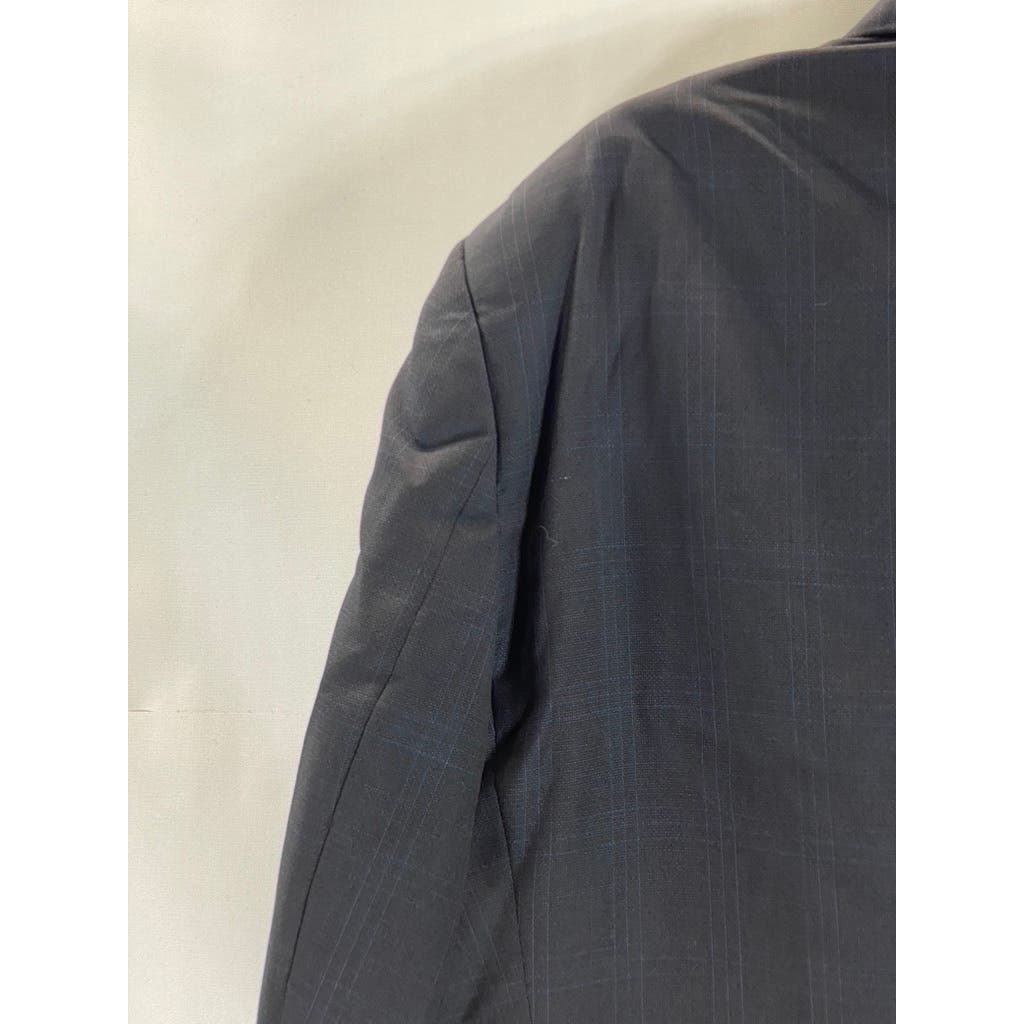 HART SCHAFFNER MARX Men's Black Plaid Long Two-Button Wool Blazer SZ 48L