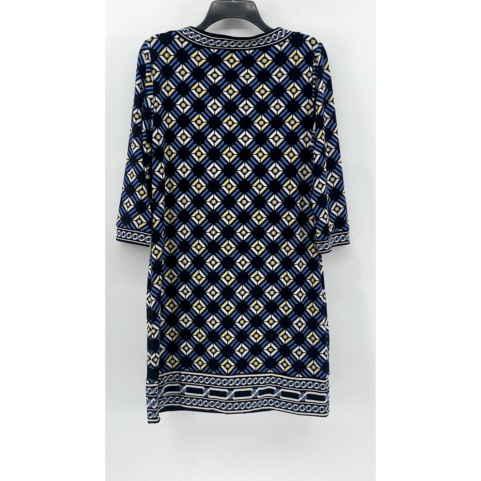 WHITE HOUSE BLACK MARKET Women's Black Geo Print 3/4 Sleeve Dress SZ M