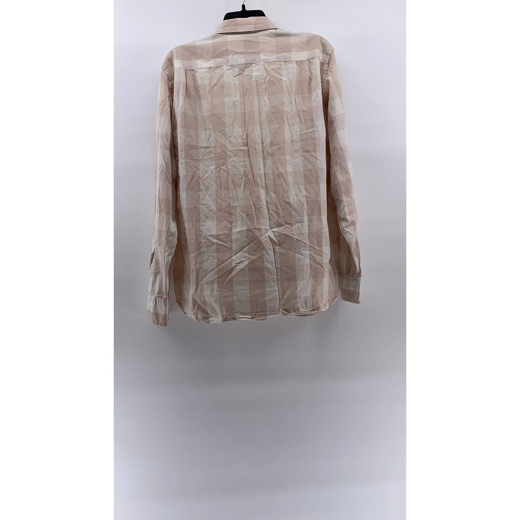J.CREW Men's White-Pink Vintage Check Cotton Button-Up Long Sleeve Shirt SZ L