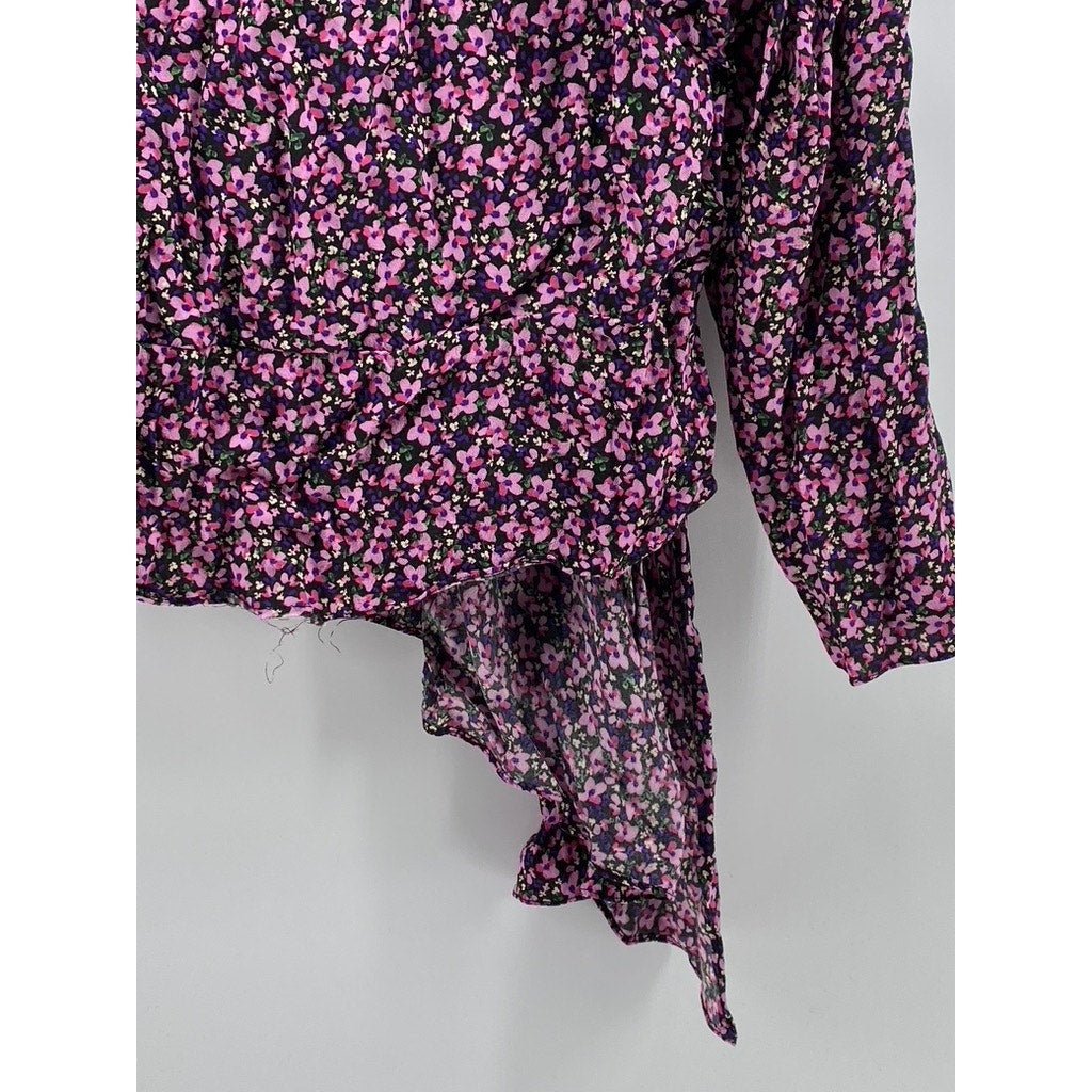 UNBRANDED Women's Pink Floral Print V-Neck Long Sleeve Top SZ M