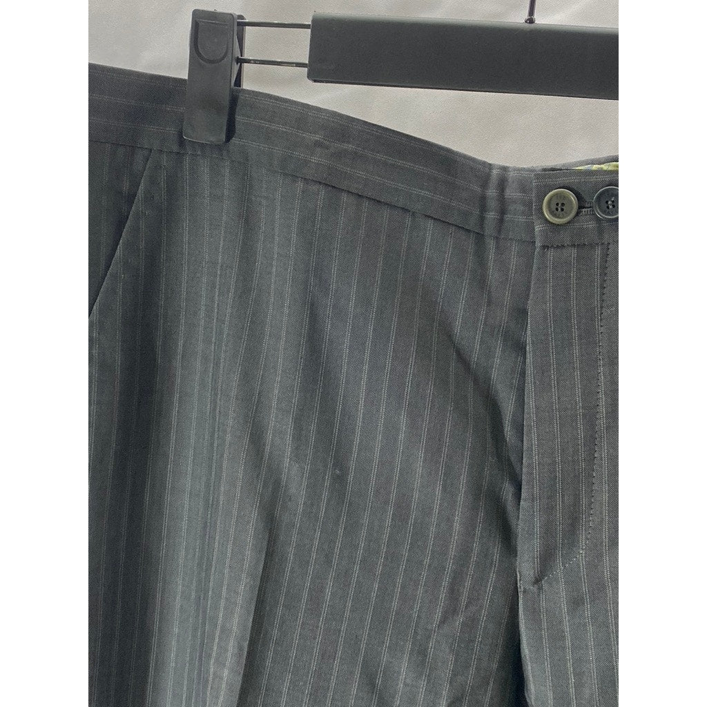 TED BAKER Men’s Long Gray Pinstripe Flat Front Straight-Leg Dress Pant SZ 34L