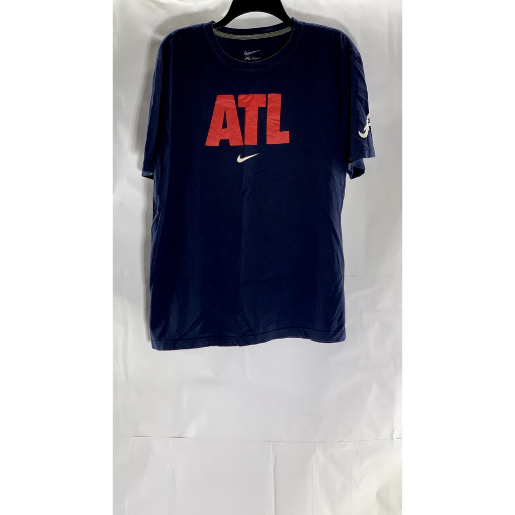 NIKE Men's Navy-Red ATL Logo Crewneck Regular-Fit Short Sleeve T-Shirt SZ L