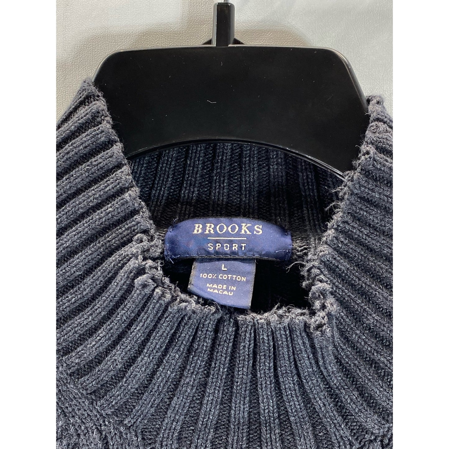 BROOKS Men's Gray Ribbed Mock-Collar Pullover Sweaters SZ L