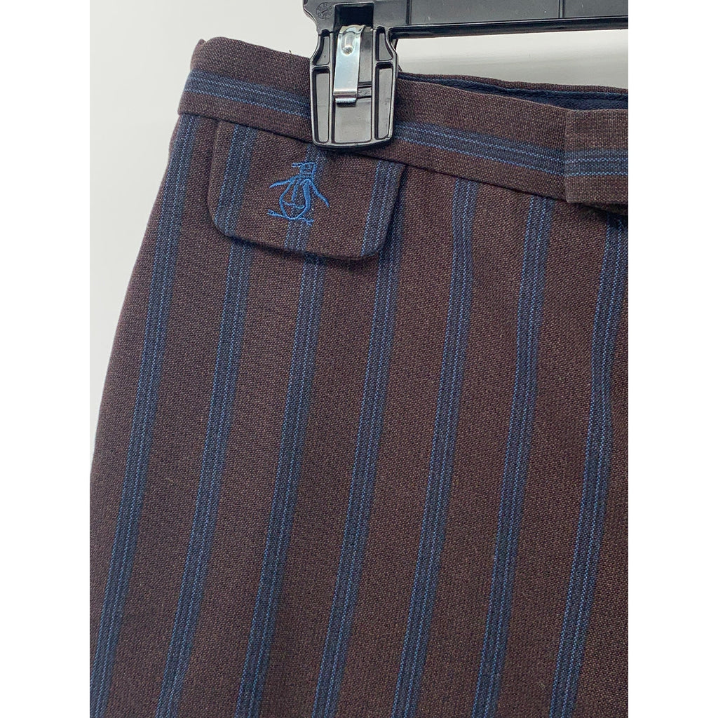 PENGUIN Men's Brown-Blue Striped Flat Front Straight-Leg Regular Fit Pant SZ 32