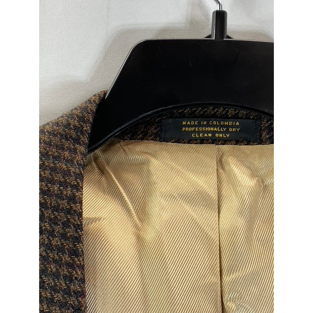 OSCAR DE LA RENTA Men's Brown Vintage Printed Two-Button Wool Blazer SZ 46L