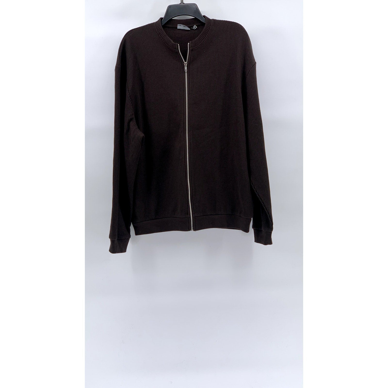 ASOS DESIGN Men’s Brown Zip-Up Long Sleeve Collarless Thermal Sweater SZ M