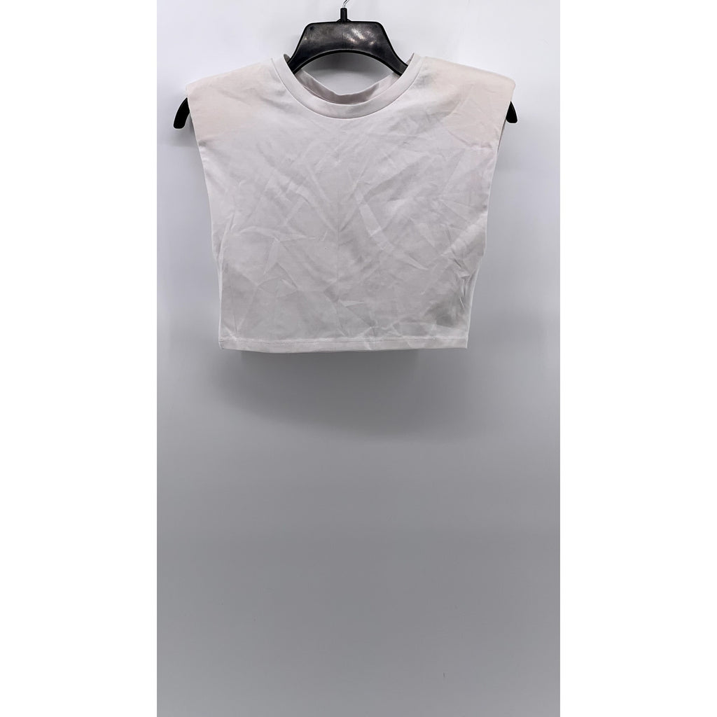 ZARA Women's White Crewneck Cropped Muscle T-Shirt SZ M