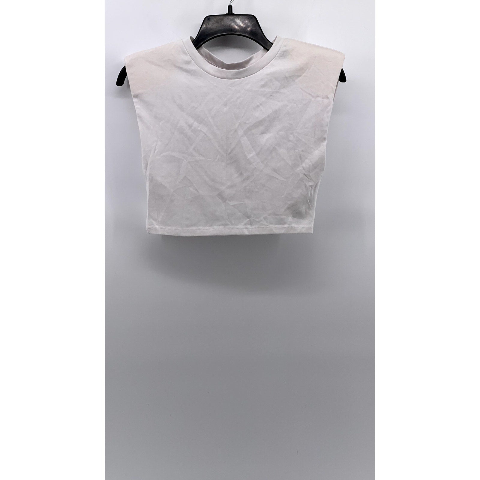 ZARA Women's White Crewneck Cropped Muscle T-Shirt SZ M