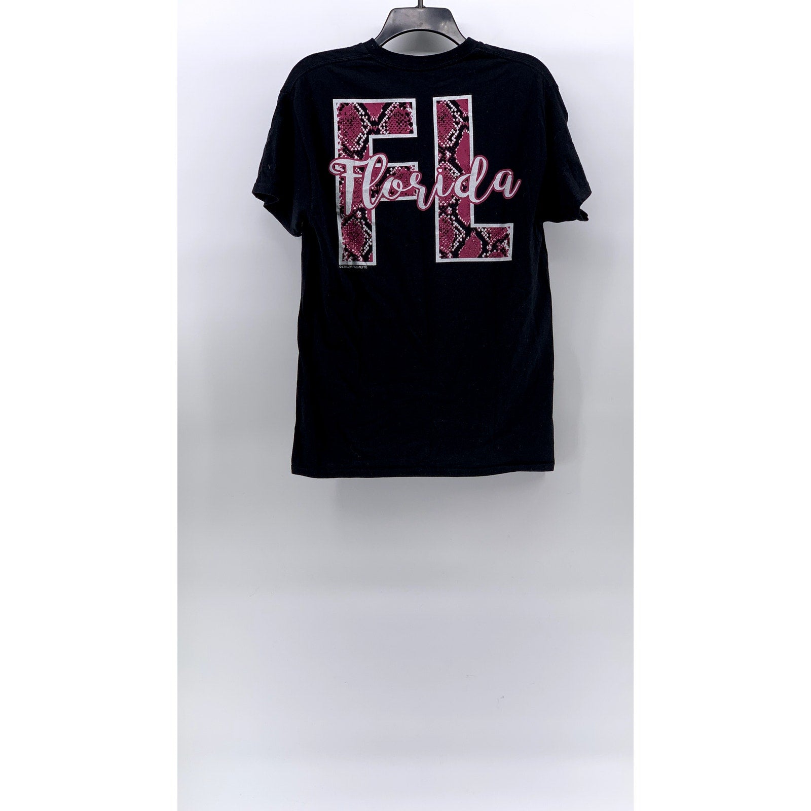GILDAN Women's Black-Pink Florida State Snake-Print Crewneck Casual T-Shirt SZ M
