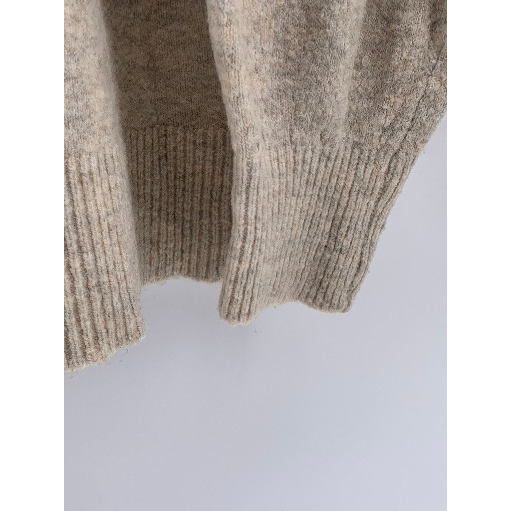 OAT NEW YORK Women's Beige V-Neck Button-Down Long Sleeve Sweater SZ L