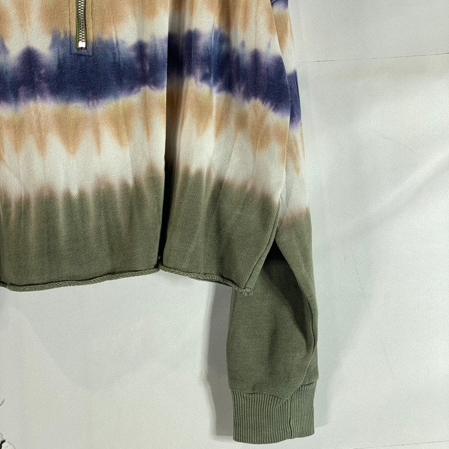 AERIE Women's Green Tie-Dye Quarter-Zip Hooded Cropped Pullover Sweater SZ M